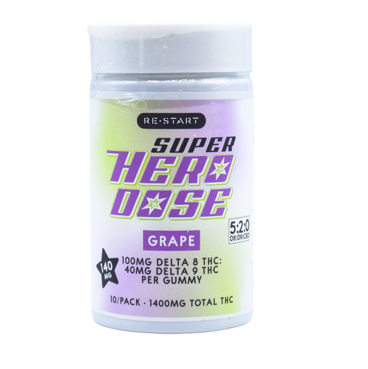 Super Hero Dose Sativa Delta 9 THC 40mg Grape Gummies High Dose Delta 9 + Delta 8 / 10-count